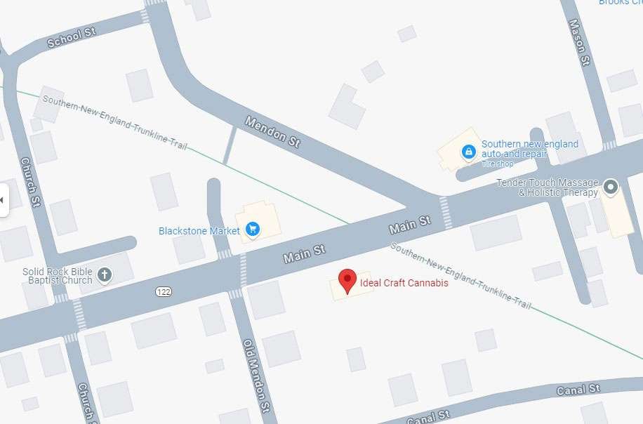 Map: Ideal Craft Cannabis is located at 199 Main St, Blackstone, MA 01504