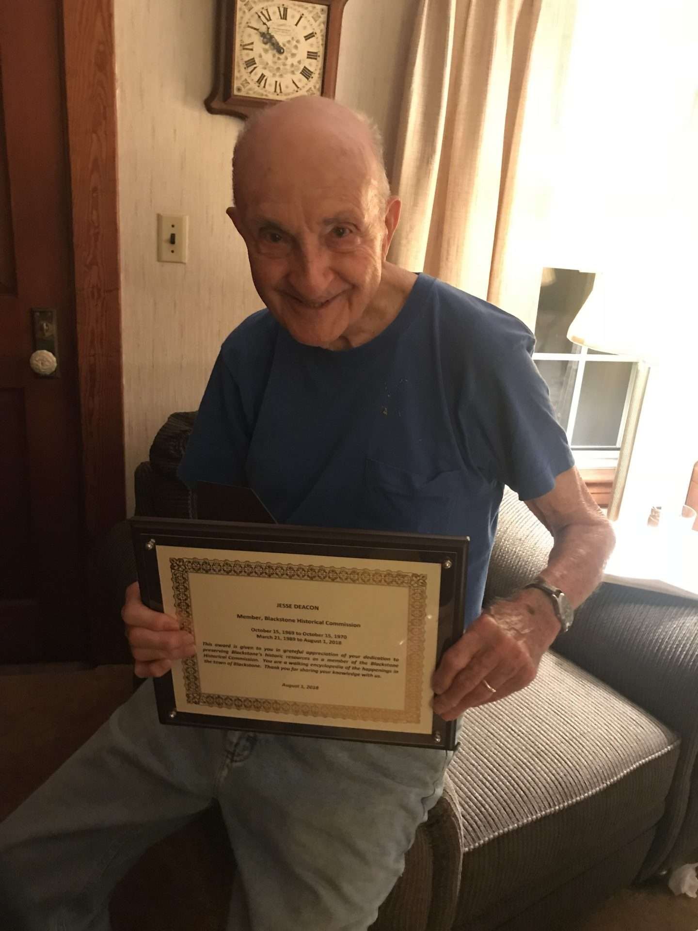 Jesse Deacon recognized by the Blackstone Historical Commission
